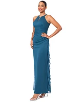 B&A by Betsy and Adam Ruched Halter Gown