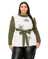 L I V D Plus Britt Star Embellished Waist Tie Sweater