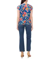 Vince Camuto Women's Floral V-Neck Cap Sleeve Knit Top