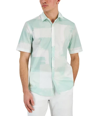 Alfani Men's Painted Blocks Regular-Fit Stretch Printed Button-Down Shirt, Created for Macy's