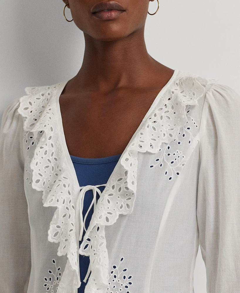 Lauren Ralph Women's Embroidered Eyelet Shirt Jacket