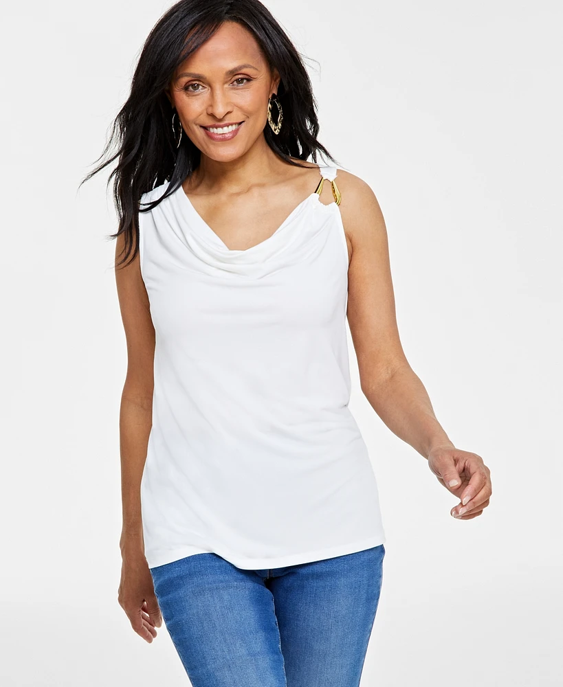 I.n.c. International Concepts Women's O-Ring Cowlneck Top, Created for Macy's