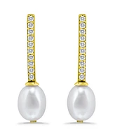 Macy's White Cultured Pearl and Cubic Zirconia Bar Drop Earring