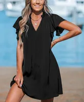 Women's Noir Flutter & Tie Mini Cover Up Dress