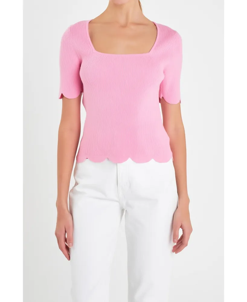 Women's Scallop Hem Square Neck Sweater