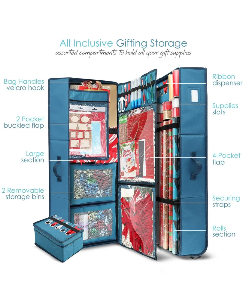 Premium Holiday Gift Wrapping Paper & Accessories Storage Organizer Box - X-Large with Wheels & 2 removable Storage Bins
