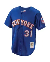 Men's Mitchell & Ness Mike Piazza Royal New York Mets Cooperstown Collection Mesh Batting Practice Button-Up Jersey