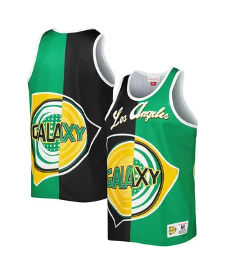 Men's Mitchell & Ness Black, Green La Galaxy Sublimated Split Logo Tank Top