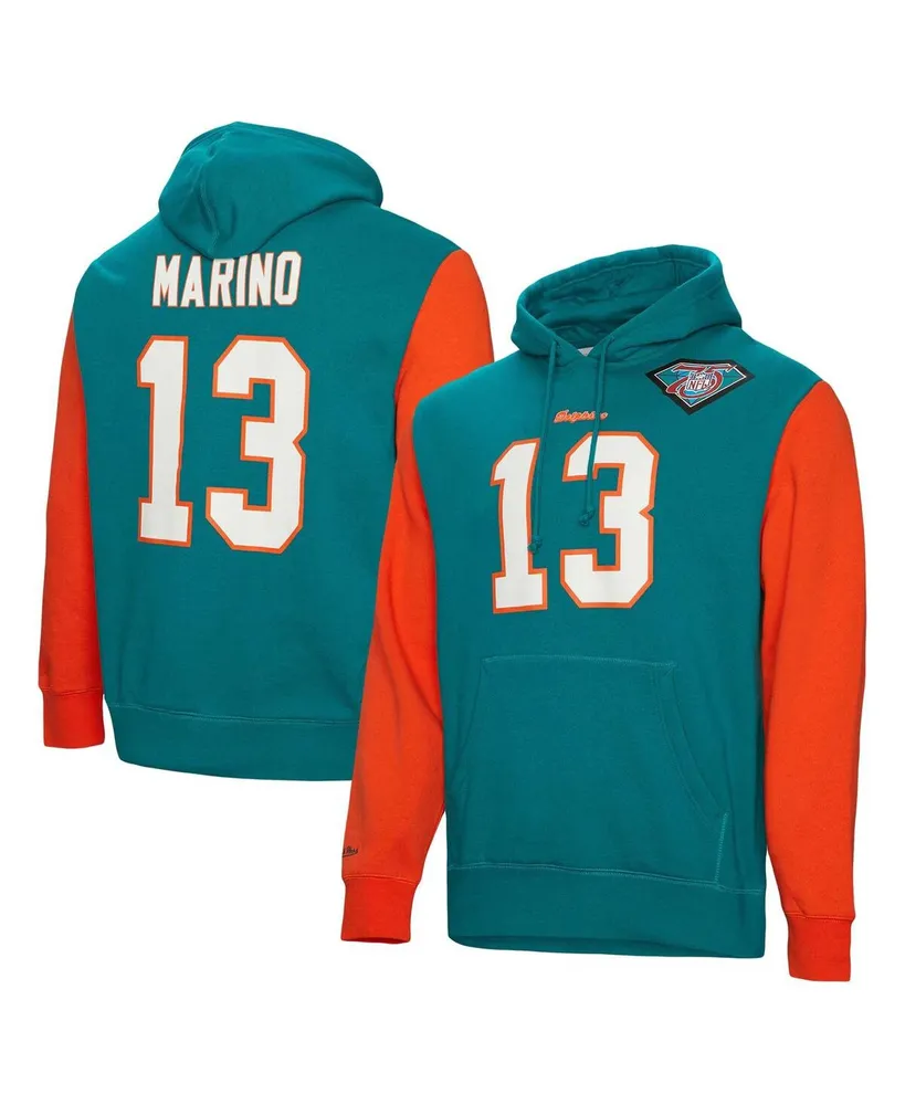 Men's Mitchell & Ness Dan Marino Aqua Miami Dolphins Retired Player Name and Number Pullover Hoodie