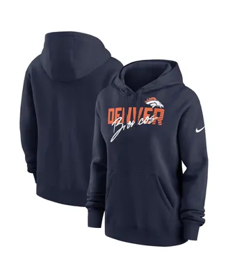 Women's Nike Navy Denver Broncos Wordmark Club Fleece Pullover Hoodie