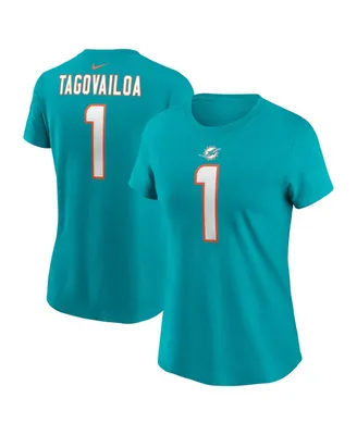 Women's Nike Tua Tagovailoa Aqua Miami Dolphins Player Name and Number T-shirt