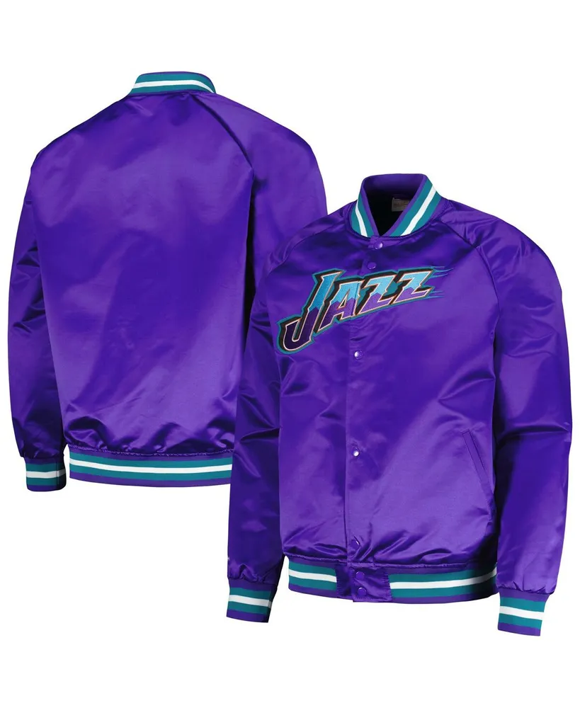 Men's Mitchell & Ness Utah Jazz Hardwood Classics Throwback Wordmark Raglan Full-Snap Jacket