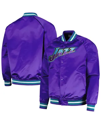 Men's Mitchell & Ness Utah Jazz Hardwood Classics Throwback Wordmark Raglan Full-Snap Jacket