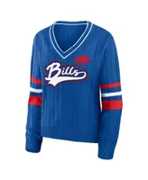 Women's Wear by Erin Andrews Royal Distressed Buffalo Bills Throwback V-Neck Sweater