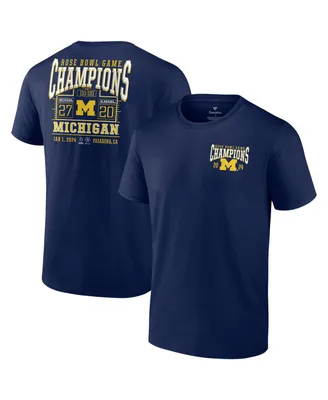 Men's Fanatics Navy Michigan Wolverines College Football Playoff 2024 Rose Bowl Champions Score T-shirt