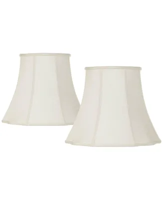 Set of 2 Bell Lamp Shades Cream Curve Cut Corner Large 11" Top x 18" Bottom x 15" High Spider with Replacement Harp and Finial Fitting