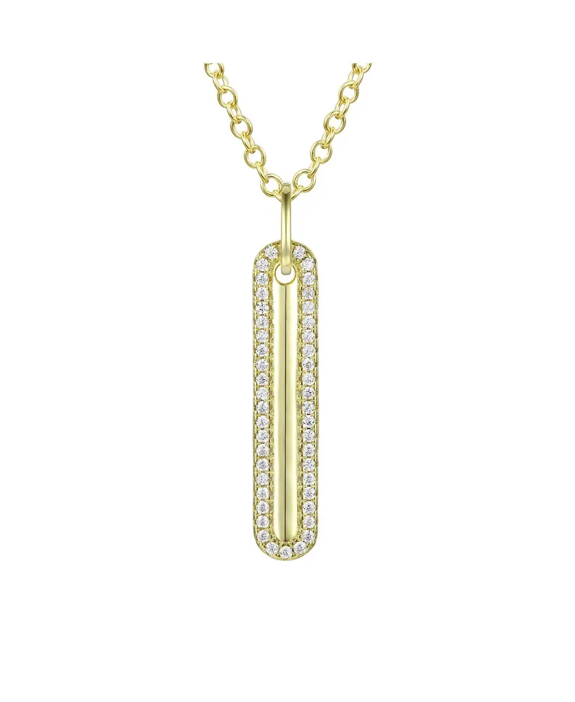 14K Gold Plated Cubic Zirconia Long Rod Pendant Necklace