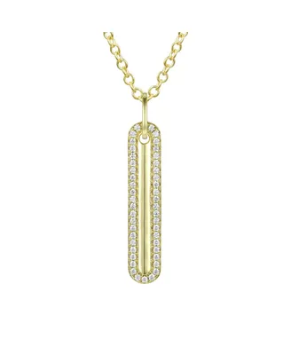 14K Gold Plated Cubic Zirconia Long Rod Pendant Necklace
