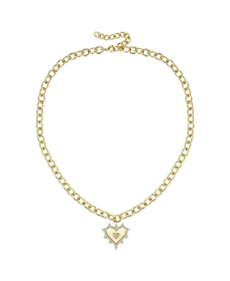 14k Gold Plated with Cubic Zirconia Sunshine Heart Pendant Curb Chain Adjustable Necklace