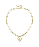 14k Gold Plated with Cubic Zirconia Sunshine Heart Pendant Curb Chain Adjustable Necklace