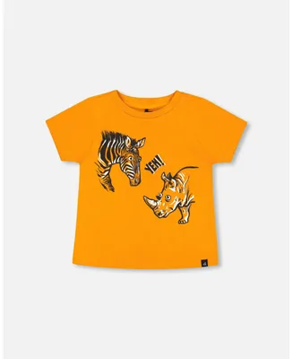 Baby Boy Organic Cotton T-Shirt With Print Orange - Infant