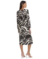 Donna Morgan Women's High-Neck Long-Sleeve Tie-Waist Dress