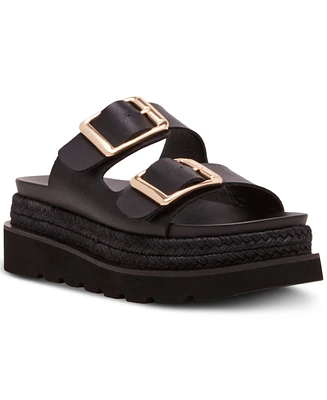 Madden Girl Mythiccal Slip-On Buckled Banded Platform Raffia Sandals