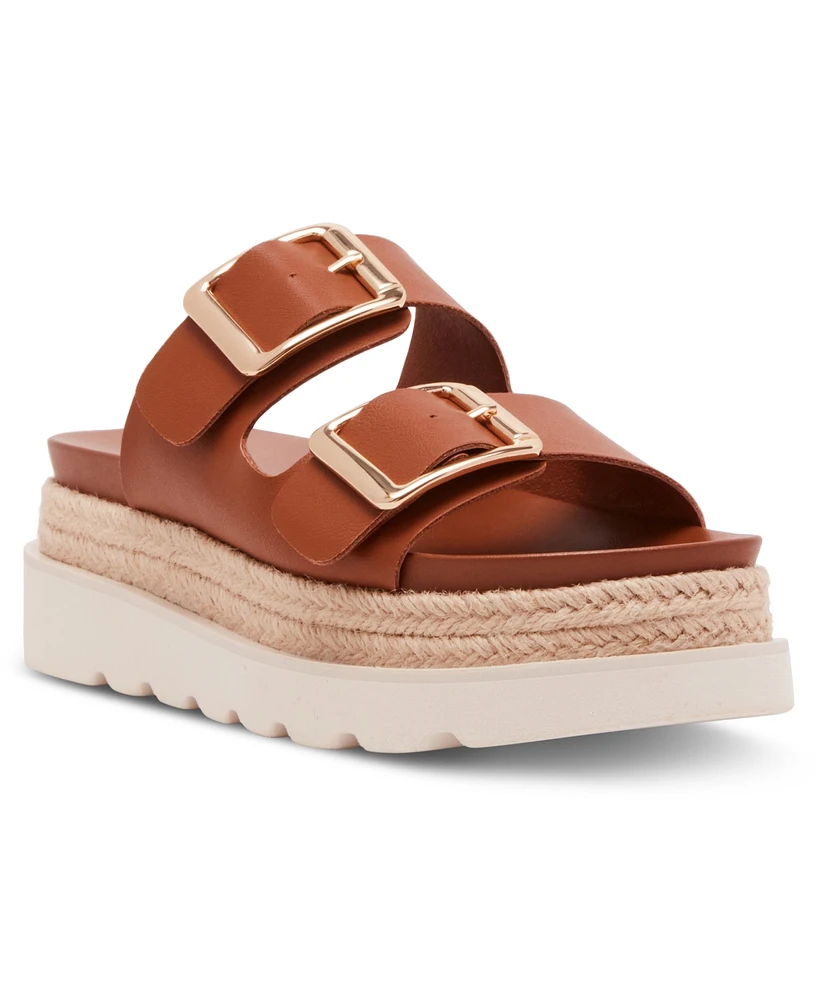 Madden Girl Mythiccal Slip-On Buckled Banded Platform Raffia Sandals