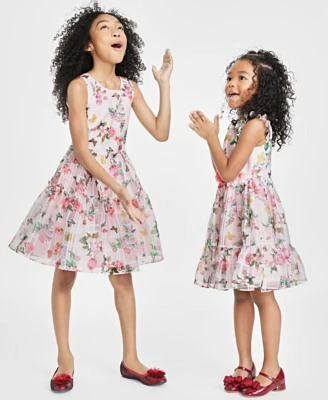 Rare Editions Toddler Little Big Girls Floral Butterfly Printed Burnout Organza Dress Created For Macys
