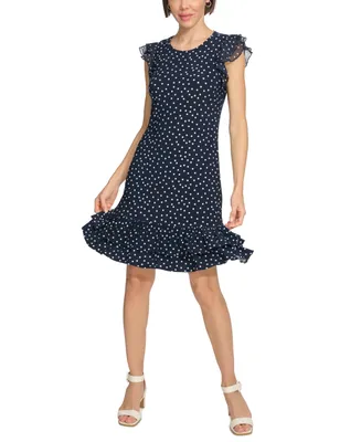 Tommy Hilfiger Women's Dot-Print Flutter-Sleeve Dress