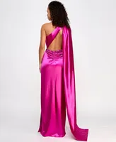 City Studios Juniors' One-Shoulder Flyaway Gown, Created for Macy's