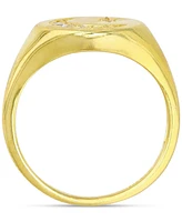 Cubic Zirconia Crescent Moon & Star Signet Ring 14k Gold-Plated Sterling Silver