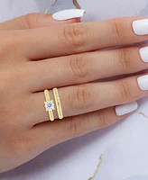 2-Pc. Set Cubic Zirconia Solitaire Ring & Complementing Band 14k Gold-Plated Sterling Silver