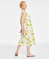Charter Club Women's 100% Linen Floral-Print Sleeveless Midi Dress, Created for Macy's
