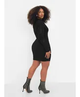 Rebdolls Women's Plus Believe Me Mesh Long Sleeve Mini Bodycon Dress
