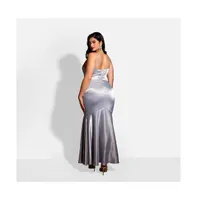 Rebdolls Women's Plus Aurelia Satin Mermaid Maxi Bodycon Dress