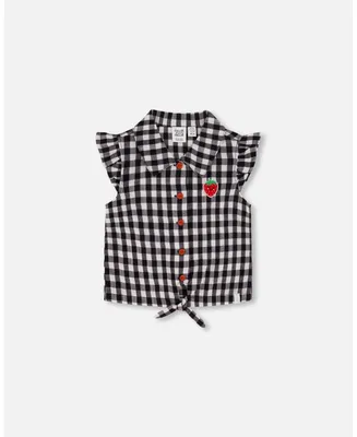 Girl Blouse With Knot Little Vichy Black And White - Toddler|Child