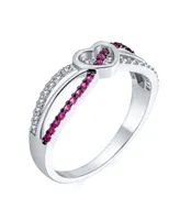 Romantic Danity Cz Accent Cubic Zirconia Twisting Intertwined Bands Pink Infinity Promise Heart Ring For Women .925 Sterling Silver