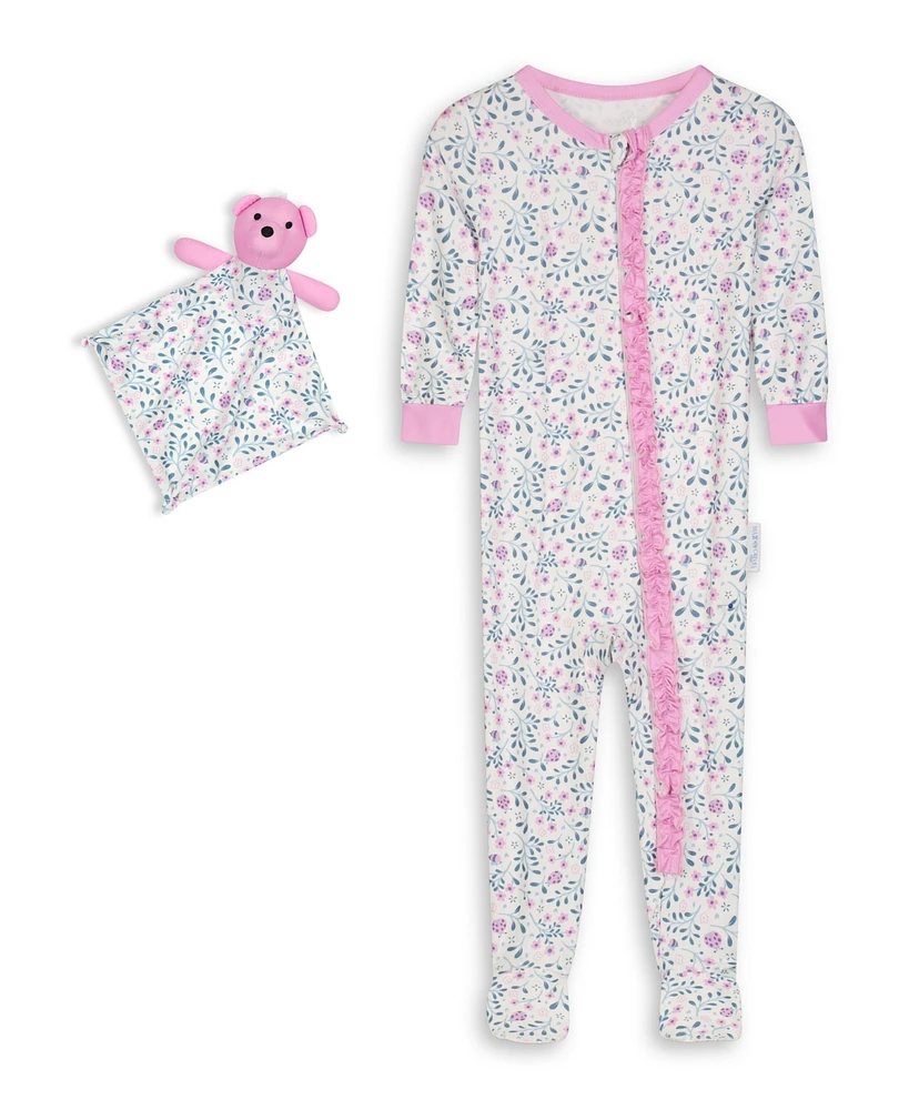 Max & Olivia Baby Girls Snug Fit Coverall One Piece with Matching Blankie