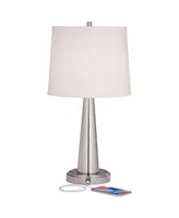 Karla Modern Table Lamps 25" High Set of 2 with Hotel Style Usb Charging Port Brushed Nickel Column White Fabric Shade for Living Room Desk Bedroom Ho
