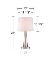 Karla Modern Table Lamps 25" High Set of 2 with Hotel Style Usb Charging Port Brushed Nickel Column White Fabric Shade for Living Room Desk Bedroom Ho
