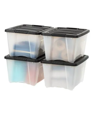 Iris Usa 4 Pack Quart Stackable Plastic Storage Bins with Lids and Latching Buckles, Clear/Black