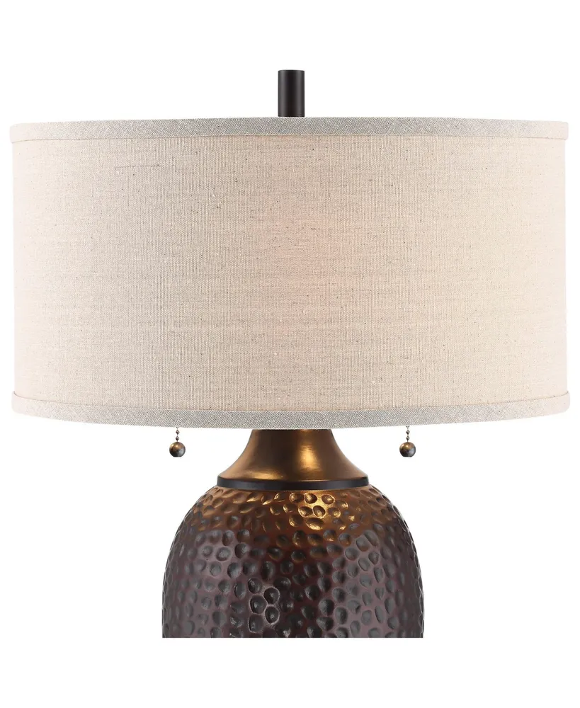 Cody Modern Industrial Rustic Table Lamps 26" High Set of 2 Hammered Oiled Bronze Brown Oatmeal Linen Drum Shade for Living Room Bedroom House Bedside