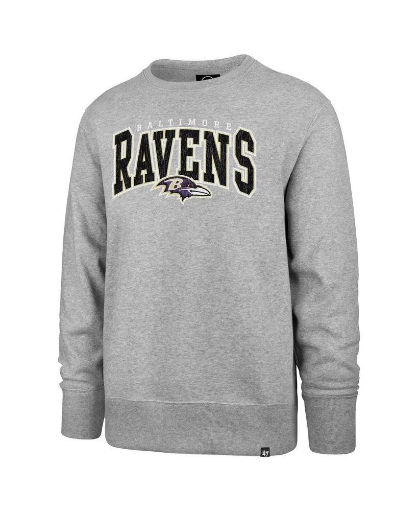Men's '47 Brand Gray Distressed Baltimore Ravens Varsity Block Headline Pullover Sweatshirt
