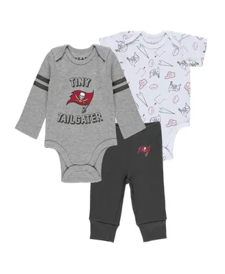 Baby Boys and Girls Wear by Erin Andrews Gray, Pewter, White Tampa Bay Buccaneers Three-Piece Turn Me Around Bodysuits Pant Set