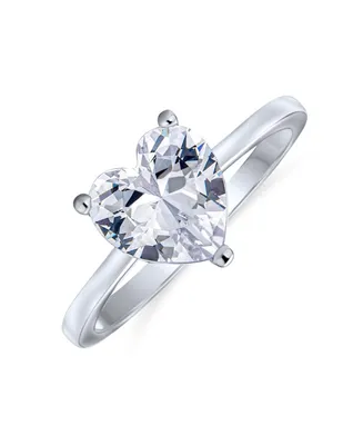 Classic Romantic 2CT Aaa Cz Solitaire Heart Shaped Engagement Ring For Women Thin Plain Band Promise .925 Sterling Silver
