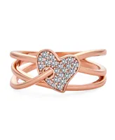 Bling Jewelry Pave Cz Accent Cubic Zirconia Crossover Intertwined Infinity Heart Promise Ring For Women Rose Gold Plated Sterling Silver