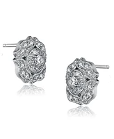 Classic Sterling Silver White Gold Plated with Cubic Zirconia Round Earrings