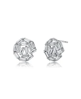 Sterling Silver with White Gold Plated Baguette Cubic Zirconia Bundle Stud Earrings