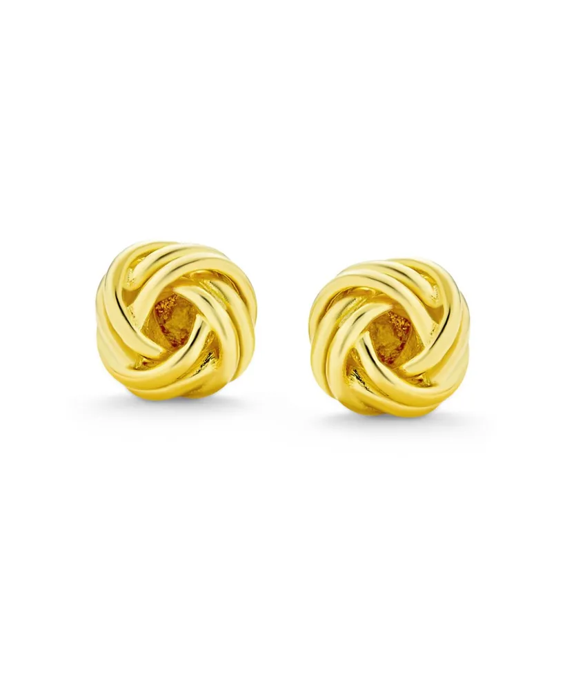 Traditional Classic Round Ball Woven Twisted Rope Cable Love Knot Ball Stud Earrings For Women Yellow 14K Gold Plated .925 Sterling Silver - Gold